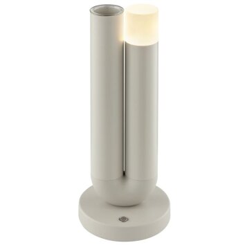 Brilliant LED-Tischleuchte Sayu, beiges Gestell, Doppelsäulenform, 2700 Kelvin warmweiß
