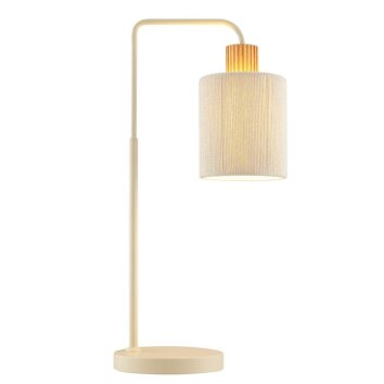 Brilliant Leuchten Tischleuchte Arlo mit gebogenem Arm und beigem Stoffschirm