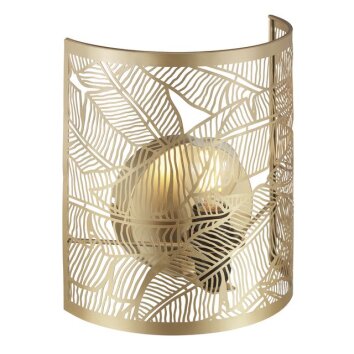 Brilliant Halbrunde Wandleuchte Molly mit Blattmuster, goldfarbener Metallschirm