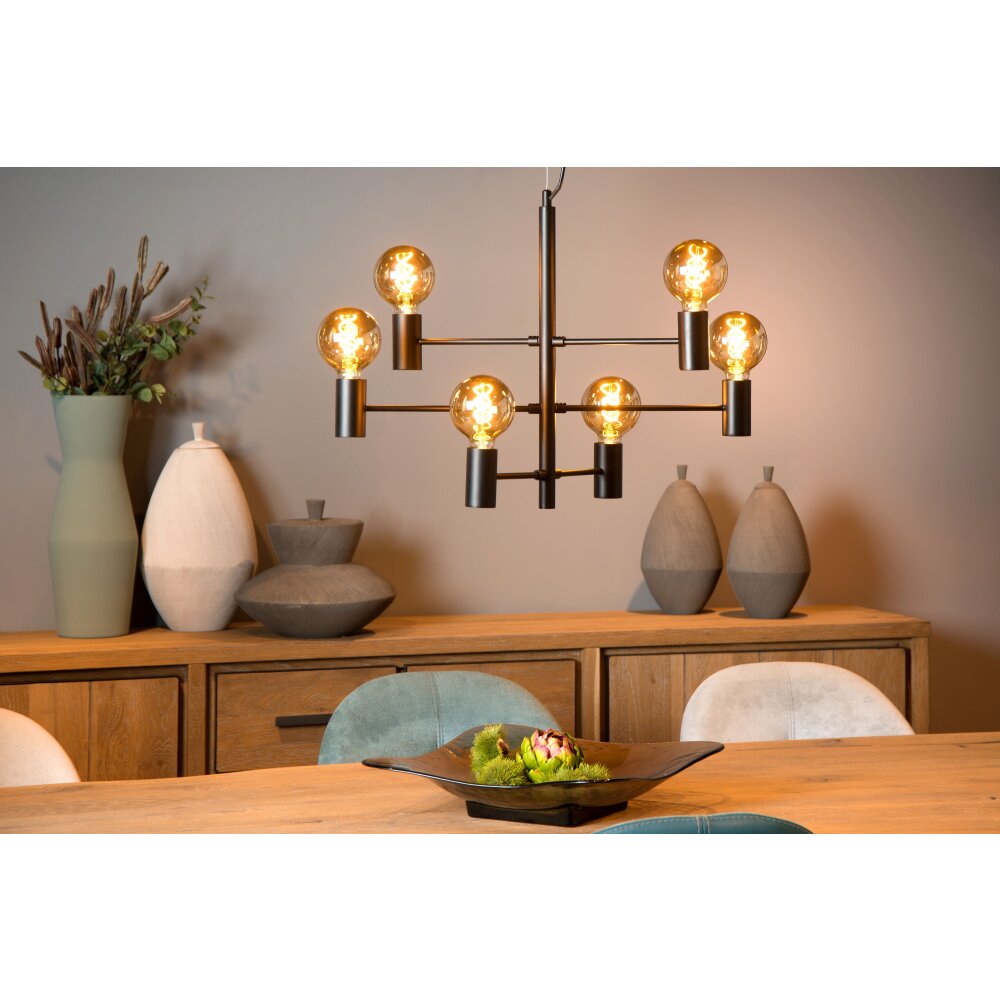 Lucide LEANNE Pendelleuchte Schwarz, 6-flammig main product photo
