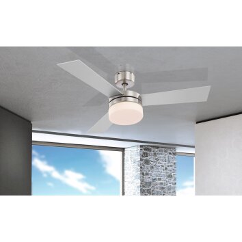 Globo ALANA Deckenventilator Edelstahl, Nickel-Matt, 2-flammig, Fernbedienung