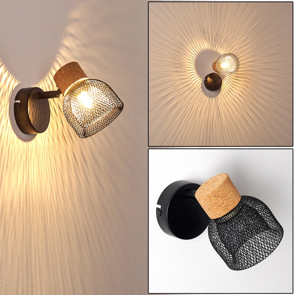 Grongroft Wandleuchte Holz hell, Schwarz, 1-flammig main product photo