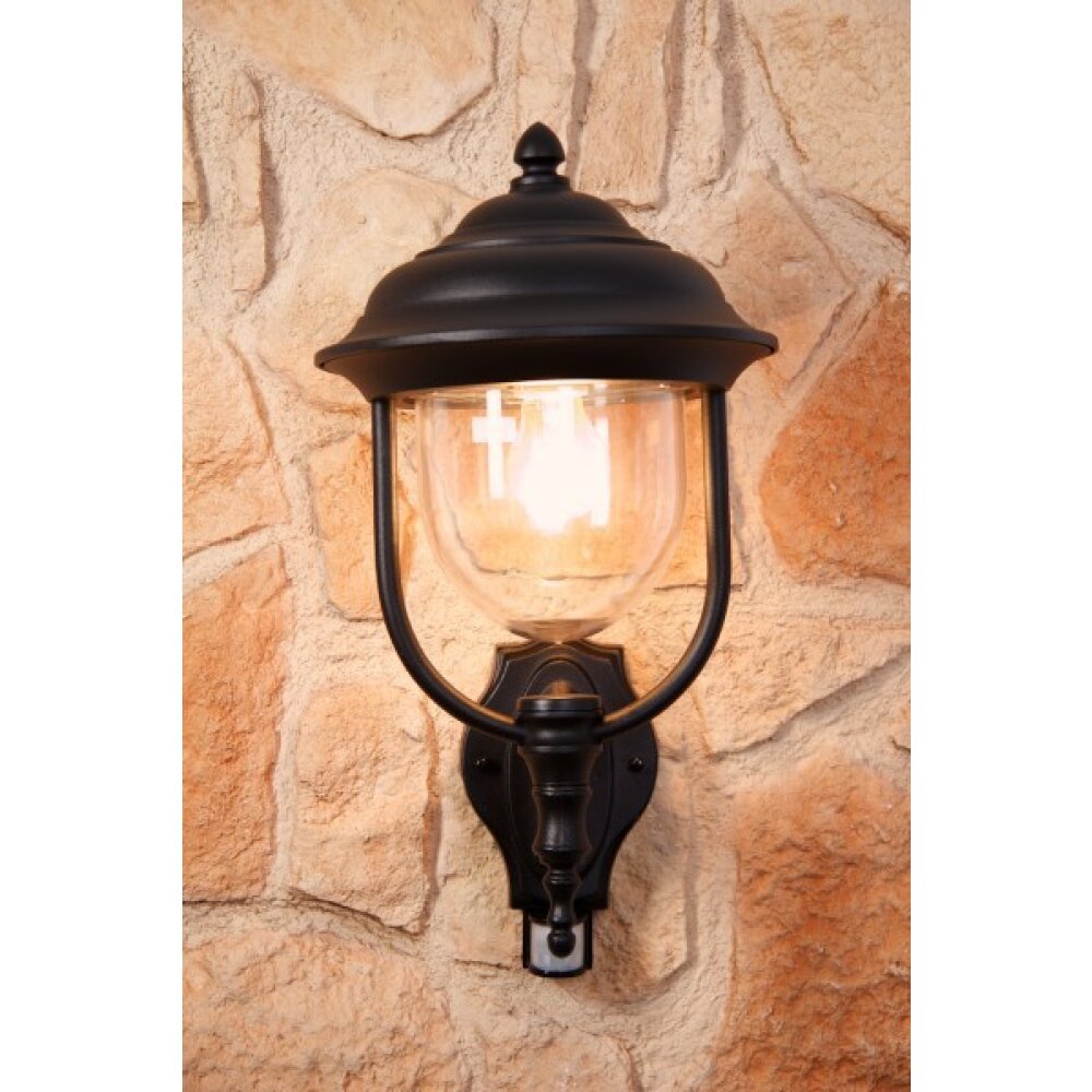 Konstsmide PARMA Außenwandleuchte Schwarz, Transparent, Klar, 1-flammig, Bewegungsmelder