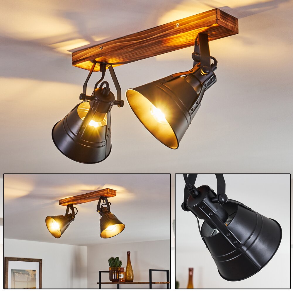 Berkeley Deckenleuchte Holz dunkel, Schwarz, 2-flammig main product photo