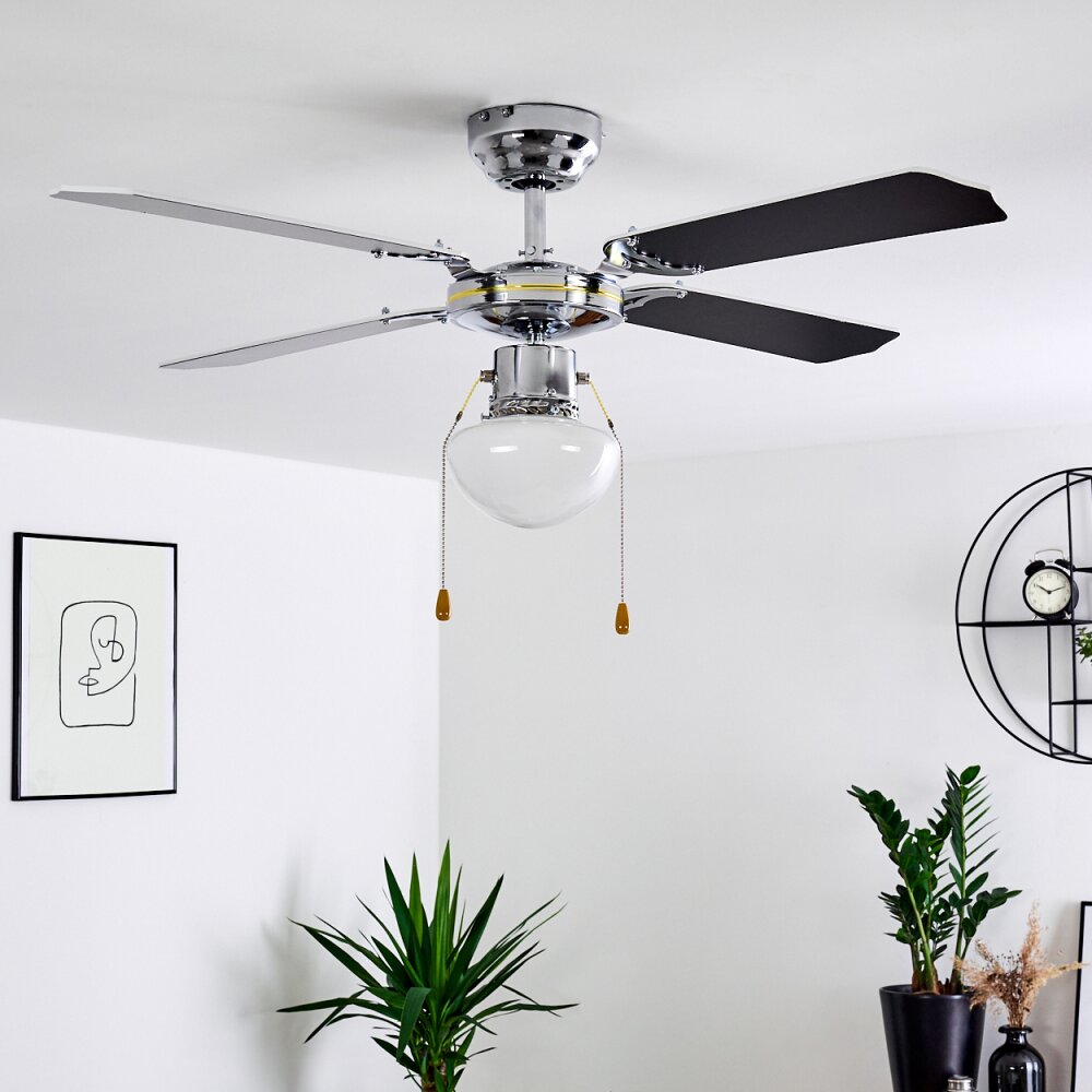 Valletta Deckenventilator Chrom, Schwarz, Weiß, 1-flammig
