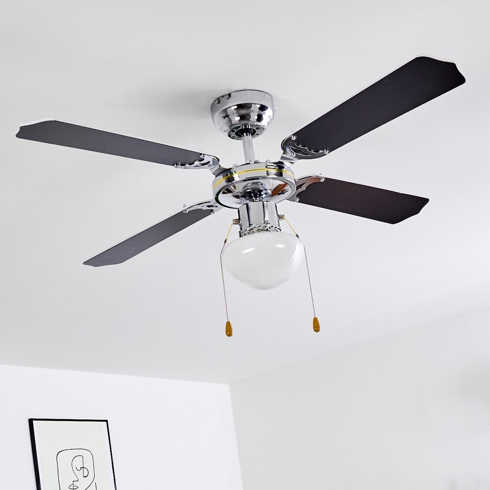 Valletta Deckenventilator Chrom, Schwarz, Weiß, 1-flammig