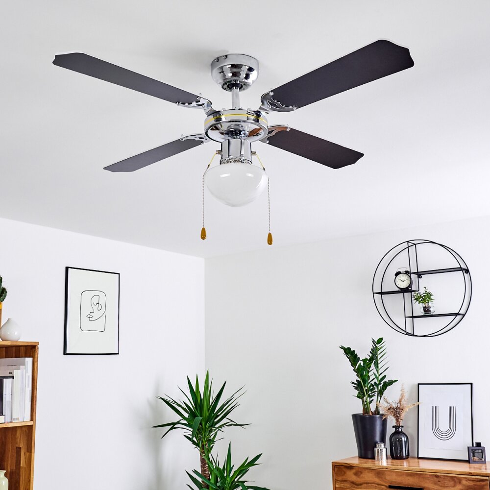 Valletta Deckenventilator Chrom, Schwarz, Weiß, 1-flammig