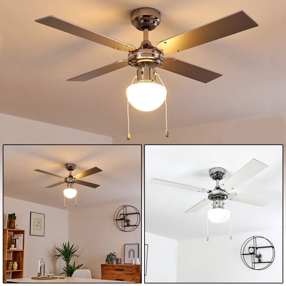 Valletta Deckenventilator Chrom, Silber, Weiß, 1-flammig main product photo