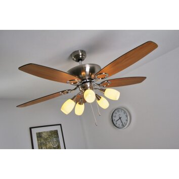 Globo JERRY Ventilator Chrom, Edelstahl, Nickel-Matt, 5-flammig