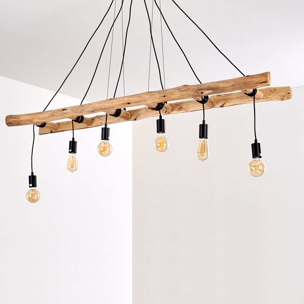 Yaak Pendelleuchte Holz hell, Schwarz, 6-flammig