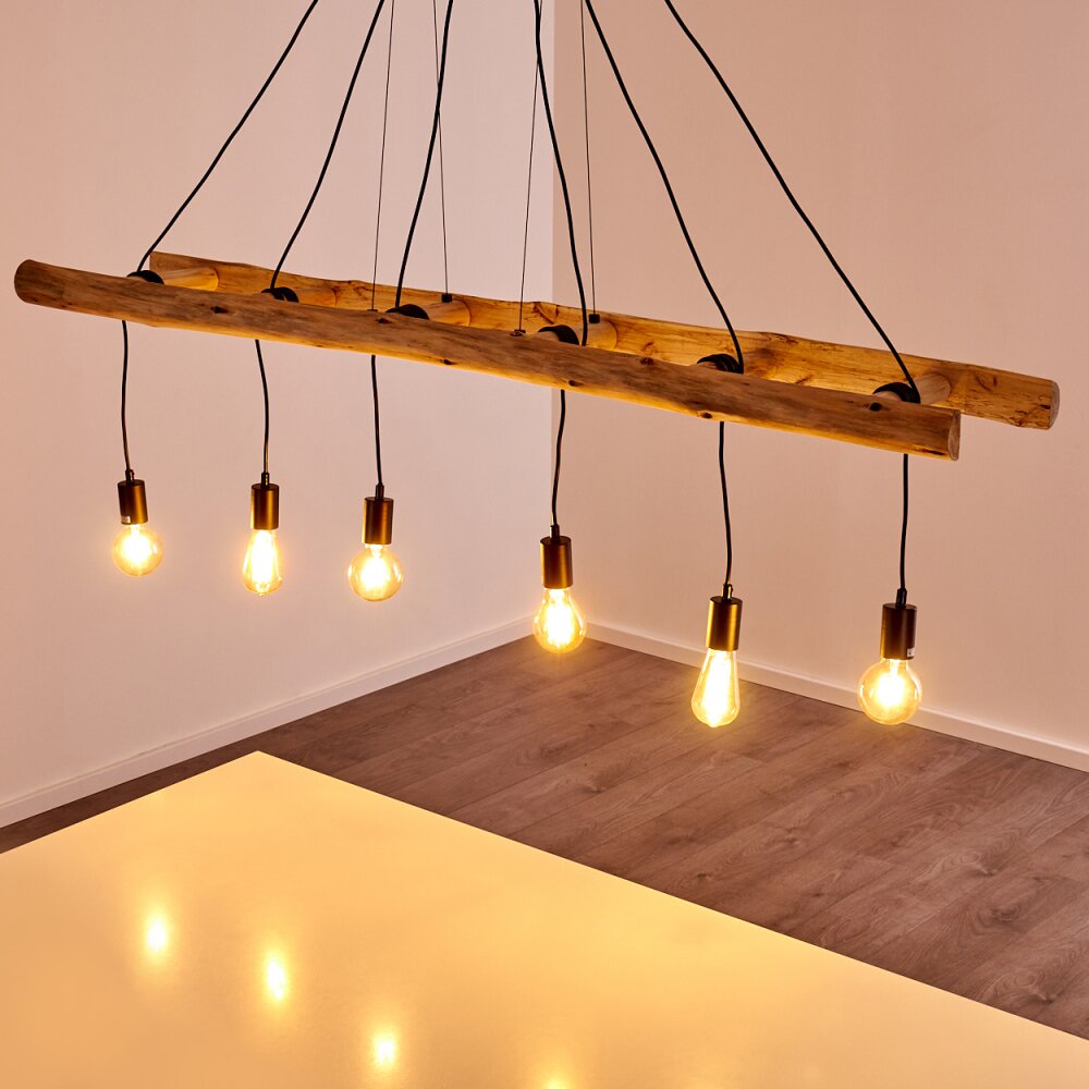 Yaak Pendelleuchte Holz hell, Schwarz, 6-flammig