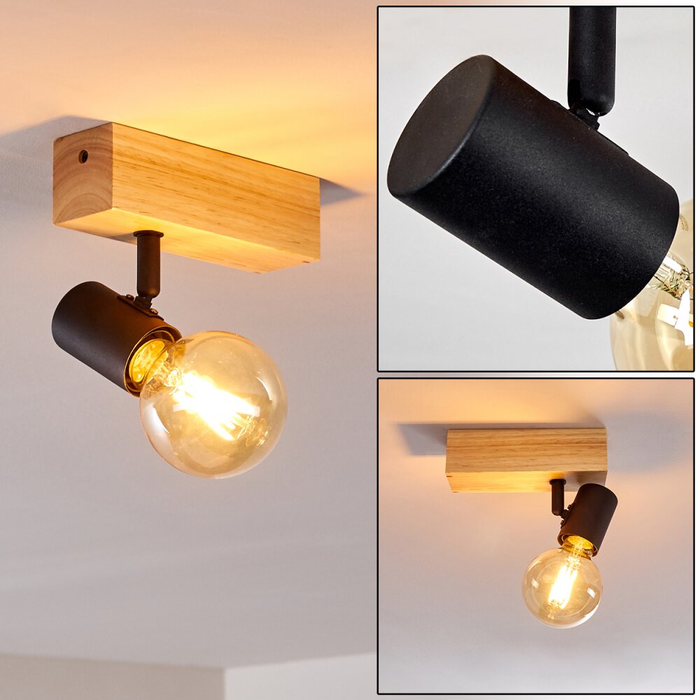 Barbengo Deckenleuchte Holz hell, Schwarz, 1-flammig main product photo