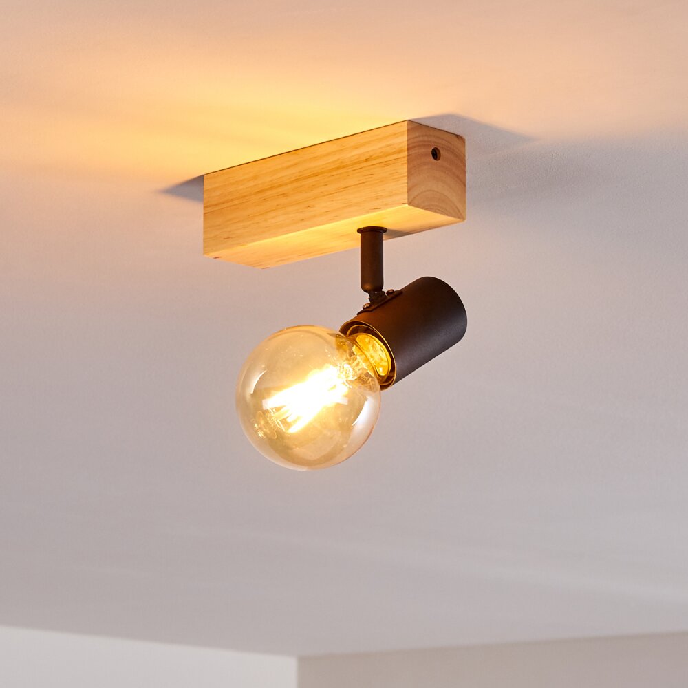 Barbengo Deckenleuchte Holz hell, Schwarz, 1-flammig