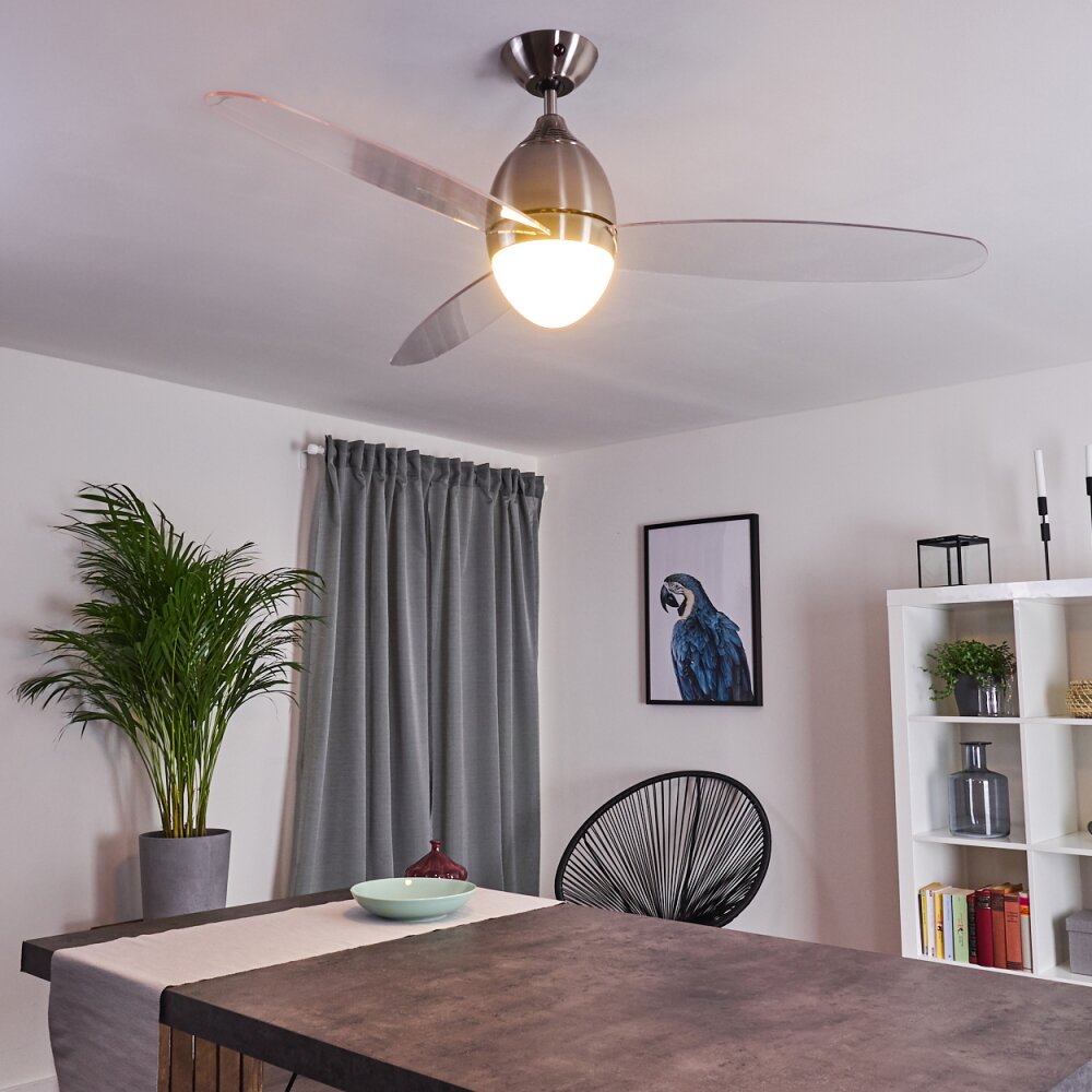 Varazze Deckenventilator Nickel-Matt, Transparent, Klar, 1-flammig, Fernbedienung