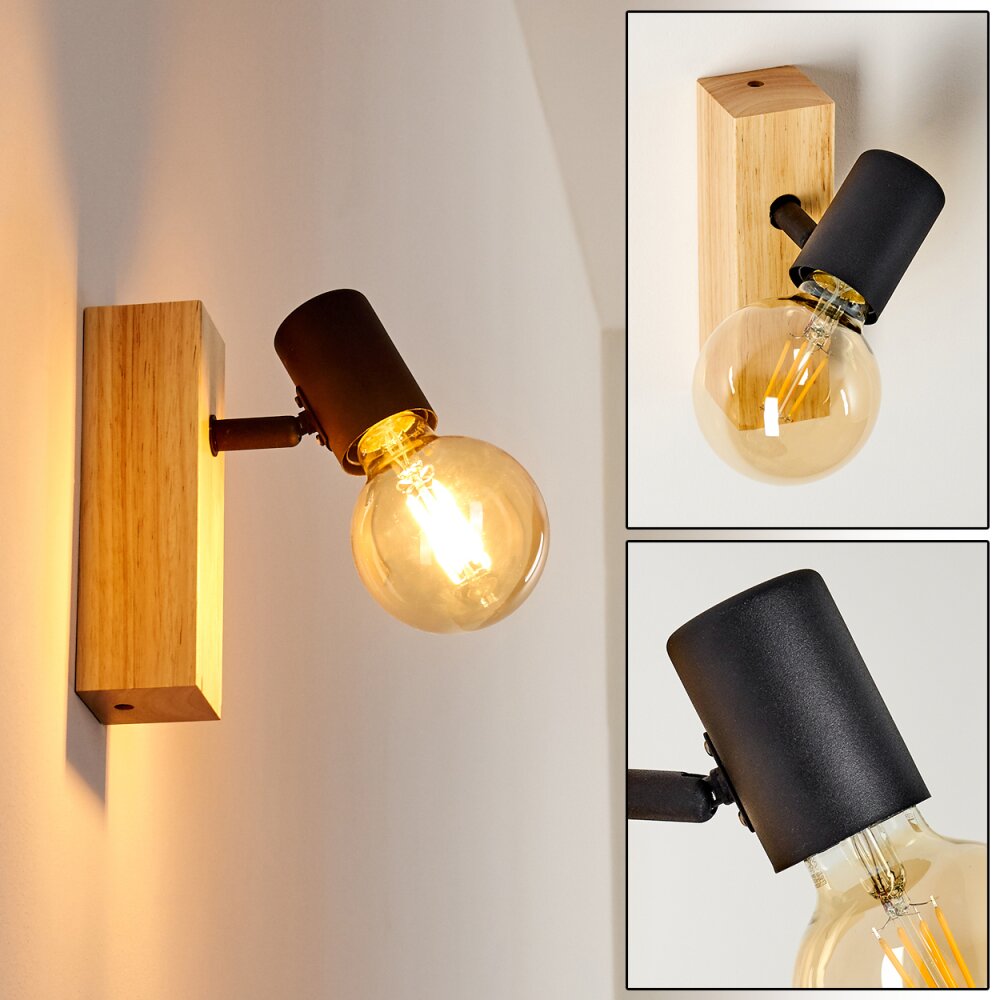 Barbengo Wandleuchte Holz hell, Schwarz, 1-flammig main product photo