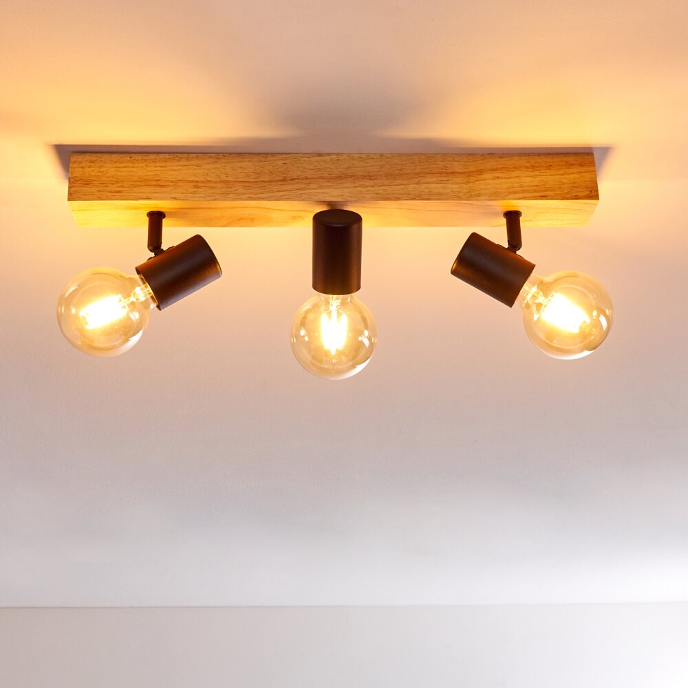 Barbengo Deckenleuchte Holz hell, Schwarz, 3-flammig