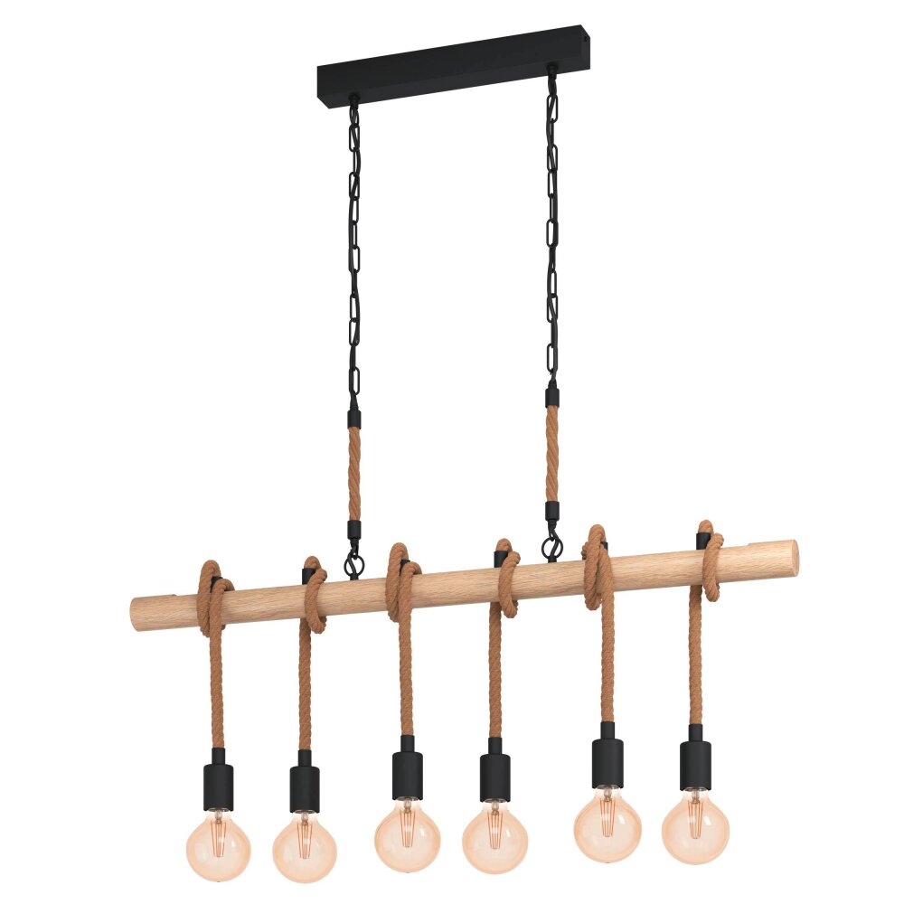 Eglo Leuchten YOUNGSTOWN Hängeleuchte Braun, Holz hell, Schwarz, 6-flammig main product photo