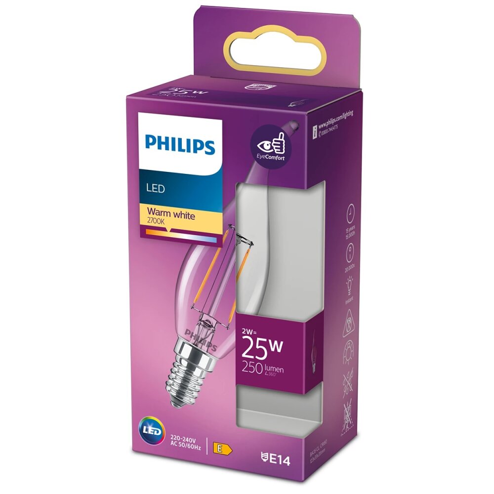 Philips LED E14 2 Watt 2700 Kelvin 250 Lumen main product photo