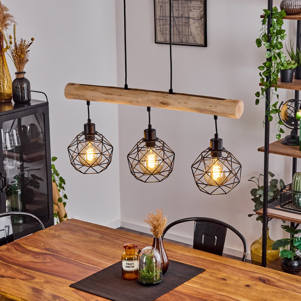 Bacabal Pendelleuchte Holz hell, Schwarz, 3-flammig main product photo