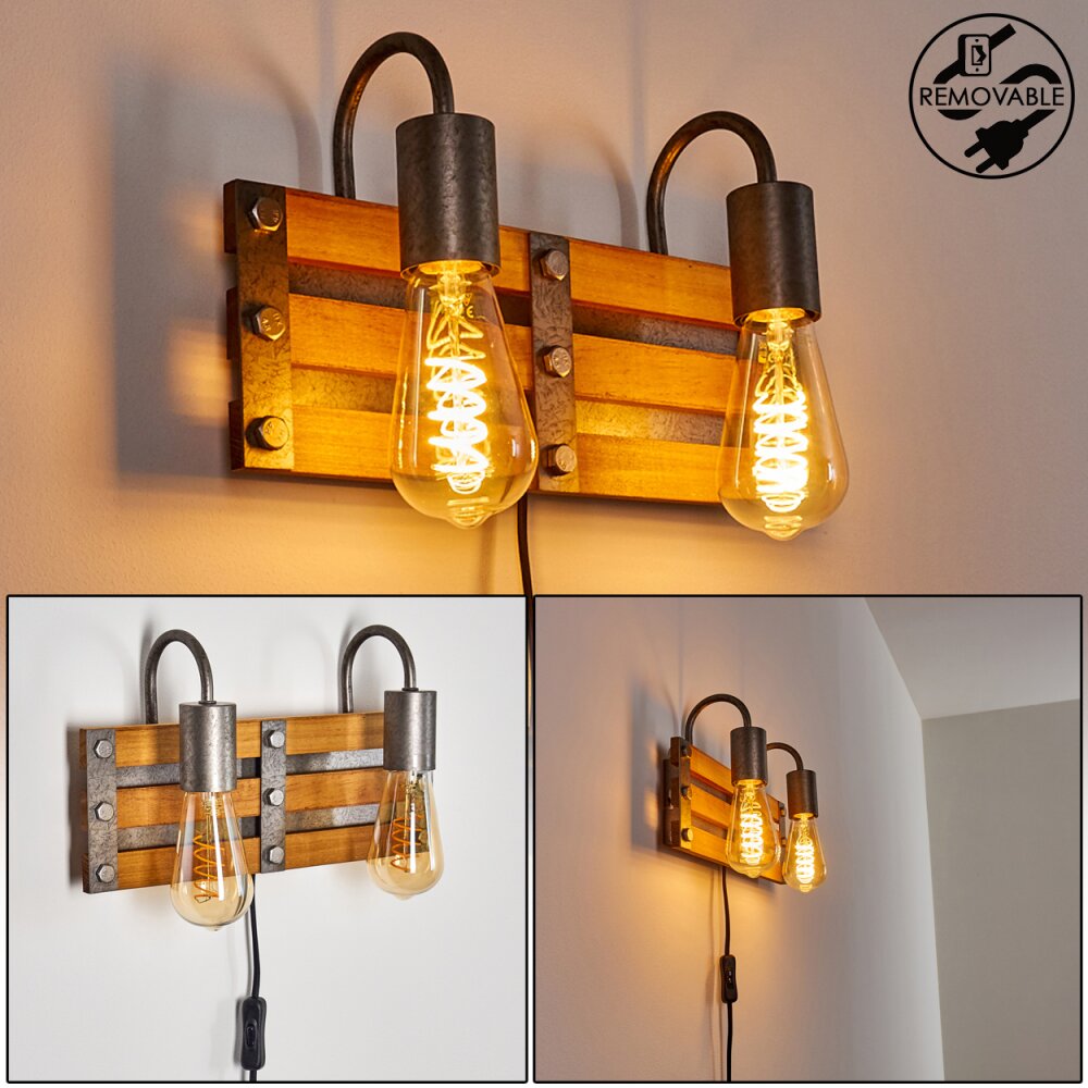 Mallard Wandleuchte Holz hell, Silber, 2-flammig main product photo