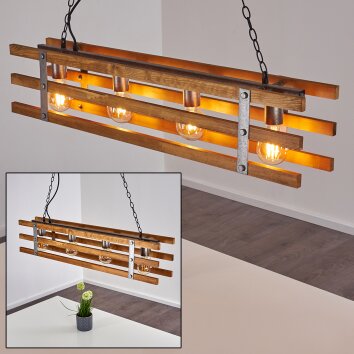 Mallard Pendelleuchte Holz hell, Silber, 4-flammig