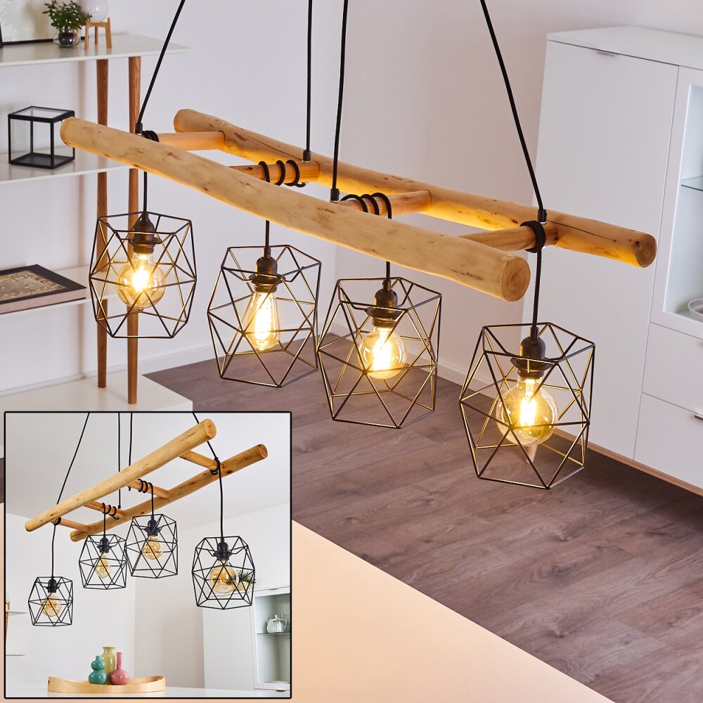 Kotor Pendelleuchte Holz hell, Schwarz, 4-flammig main product photo