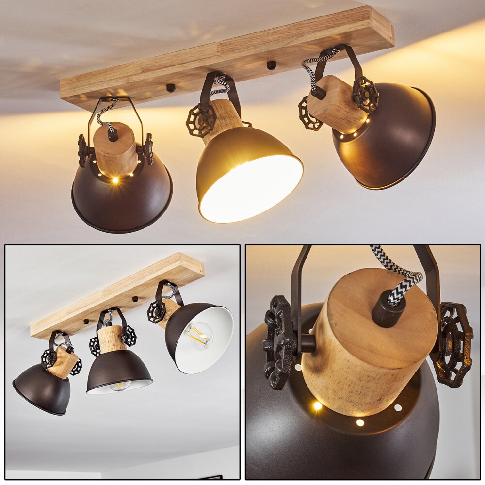 Orny Deckenleuchte Anthrazit, Holz hell, 3-flammig main product photo