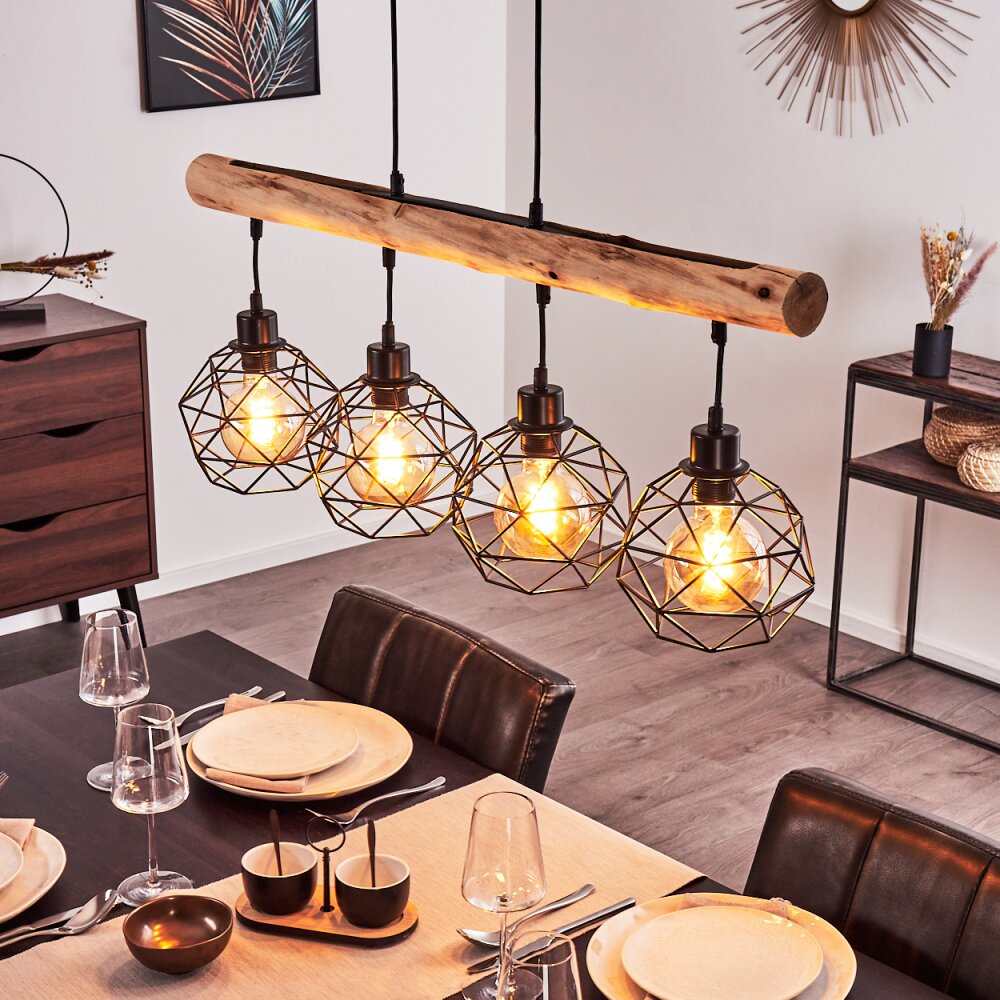 Bacabal Pendelleuchte Holz hell, Schwarz, 4-flammig main product photo