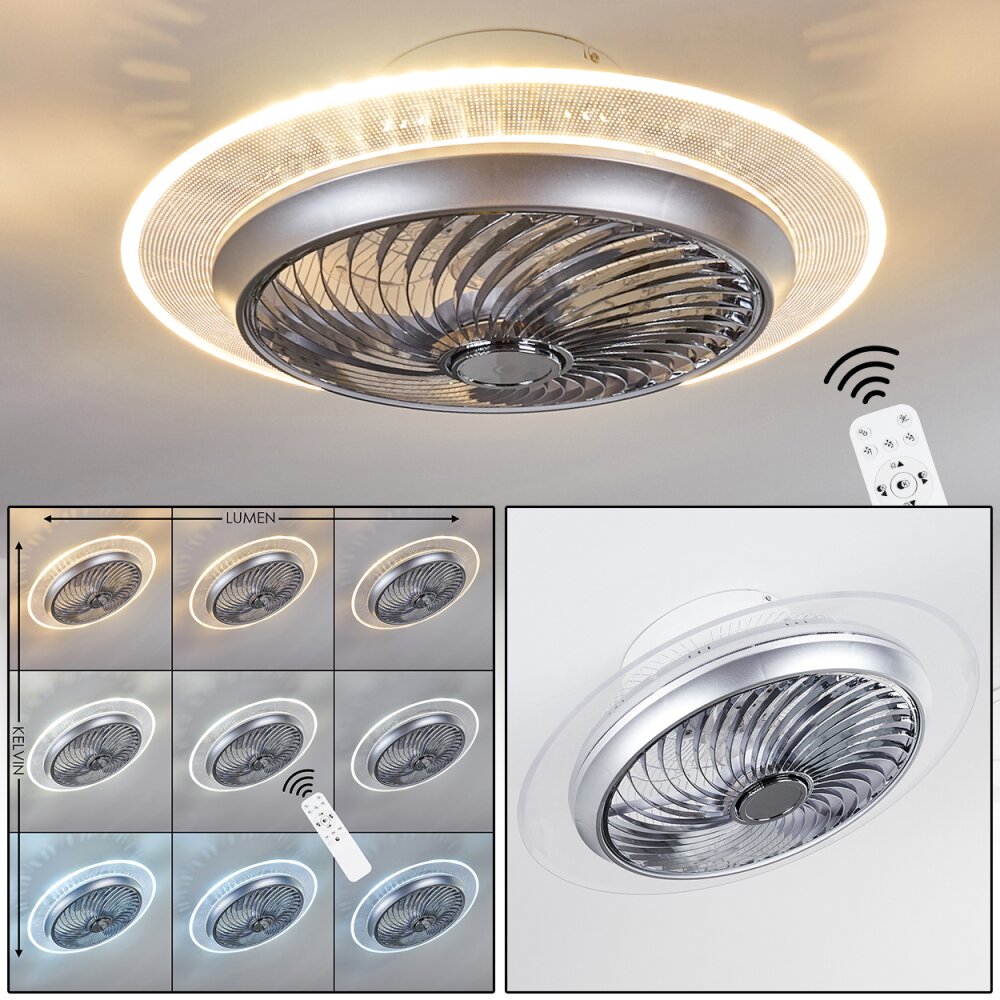 Tamworth Deckenventilator LED Silber, Transparent, Klar, 1-flammig, Fernbedienung main product photo