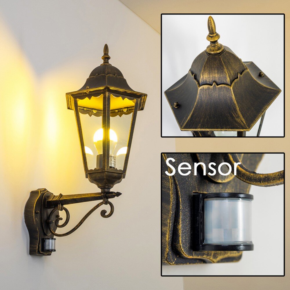Hongkong Aussenwandleuchte Braun, Gold, 1-flammig, Bewegungsmelder main product photo