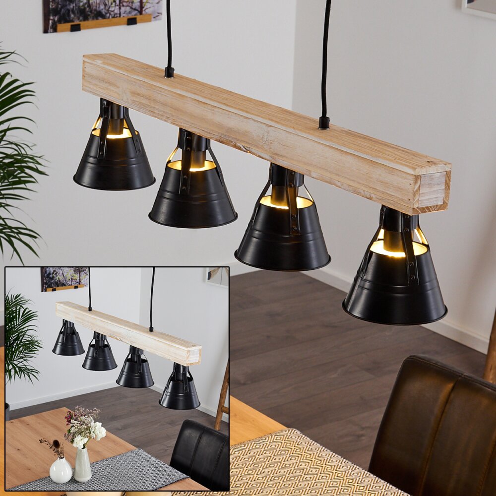 Berkeley Hängeleuchte Holz hell, Schwarz, 4-flammig main product photo