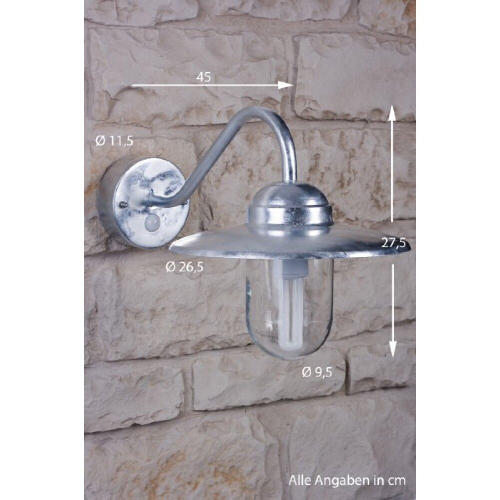 Nordlux LUXEMBOURG Außenwandleuchte Edelstahl, Transparent, Klar, Verzinkt, 1-flammig, Bewegungsmelder main product photo